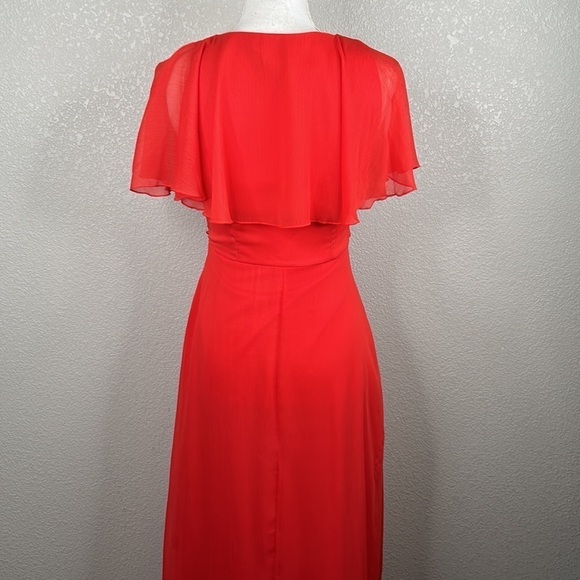 Asos Red Orange V-Neck Faux Wrap Flowy Whimsical Fairy Maxi Dress Size 4 - Picture 7 of 10